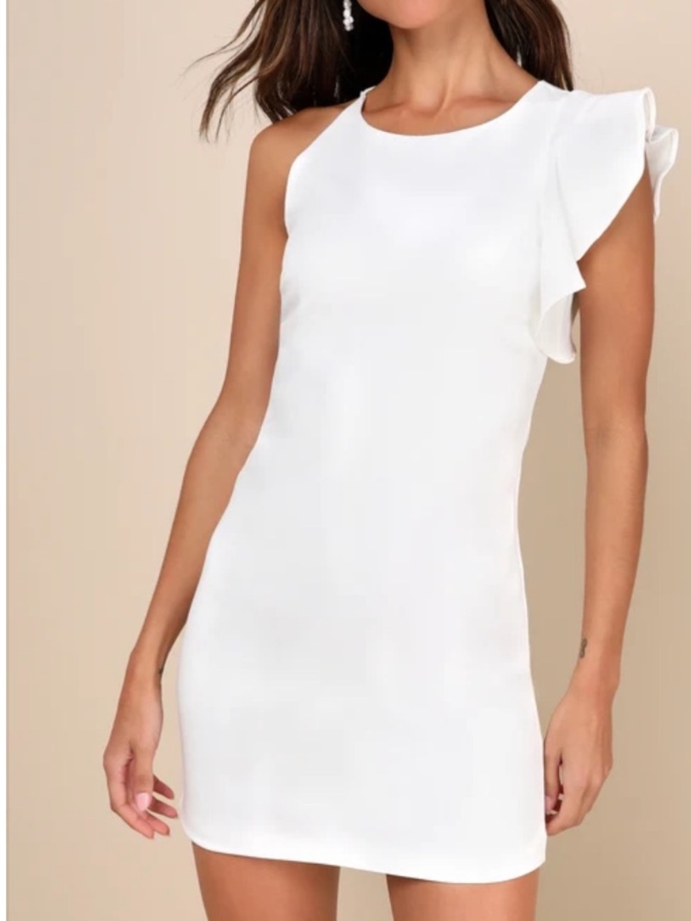 Lulu's White One-Shoulder Ruffle Mini Dress
